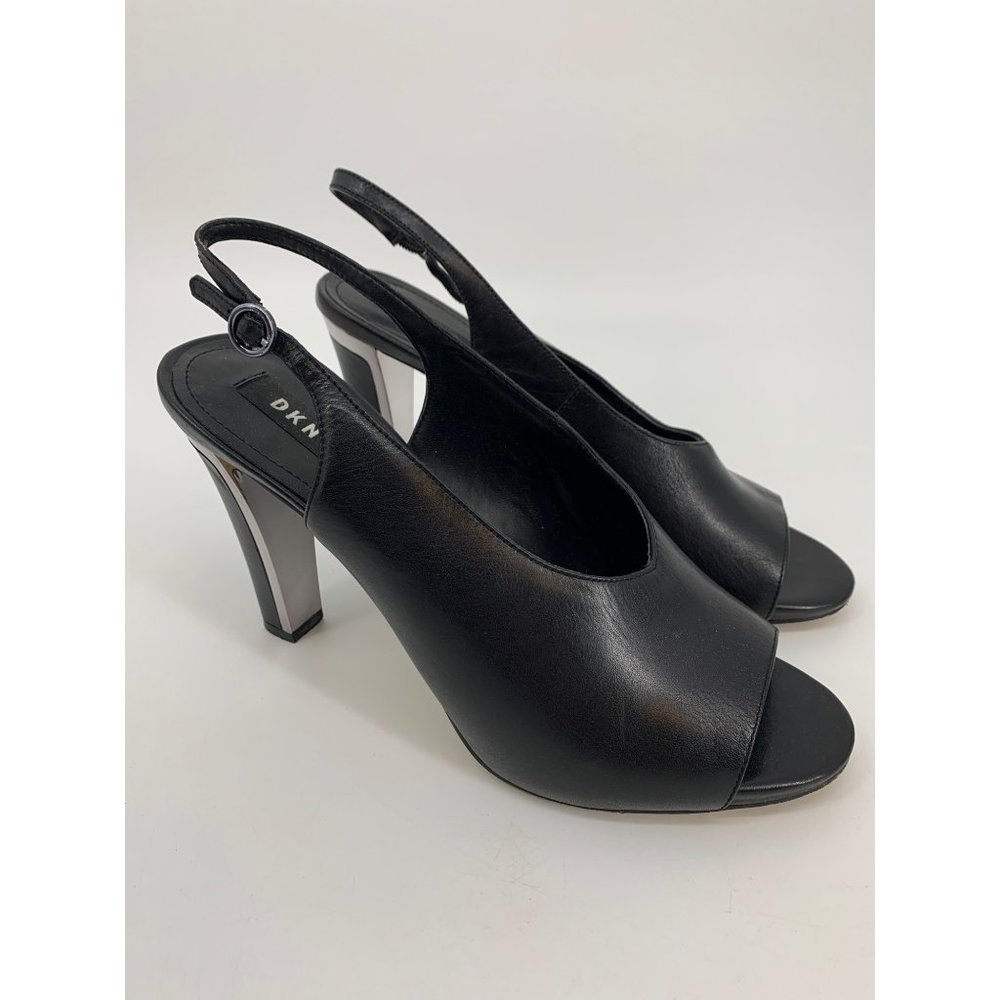DKNY Black Leather Slingback Pumps with Open Toe Size 9.5